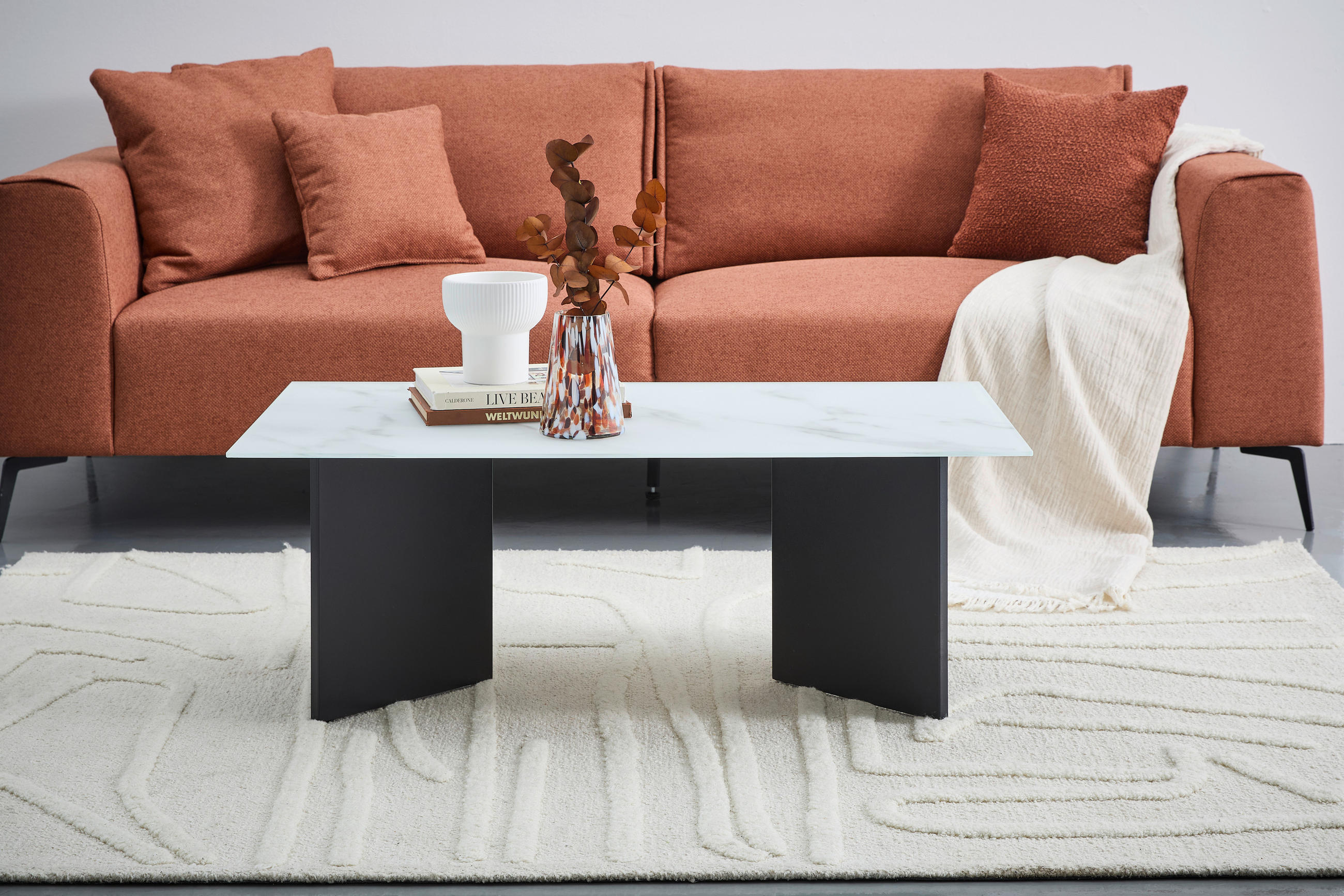KONFERENČNÍ STOLEK, černá, bílá, kov, sklo, 110/60/40 cm - bílá/černá, Design, kov/sklo (110/60/40cm) - Livetastic
