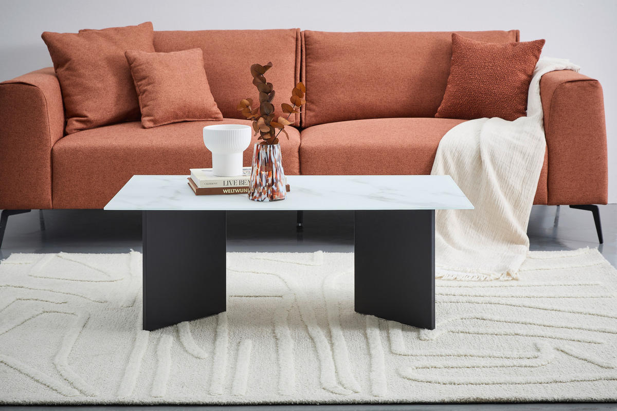 KONFERENČNÍ STOLEK, černá, bílá, kov, sklo, 110/60/40 cm - bílá/černá, Design, kov/sklo (110/60/40cm) - Livetastic