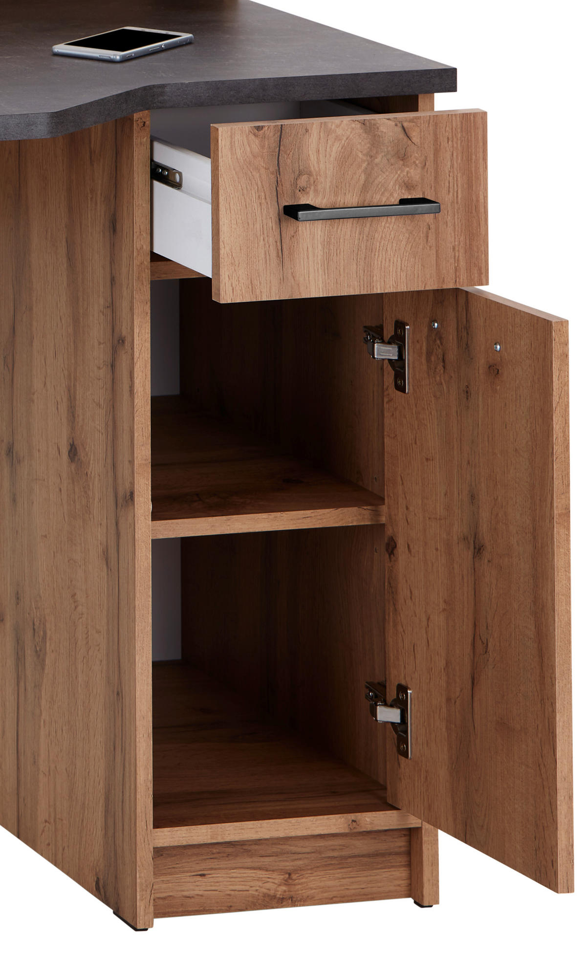 PISALNA MIZA leseni material siva, barve hrasta  - siva/črna, Moderno, umetna masa/leseni material (150/91/68cm) - Carryhome