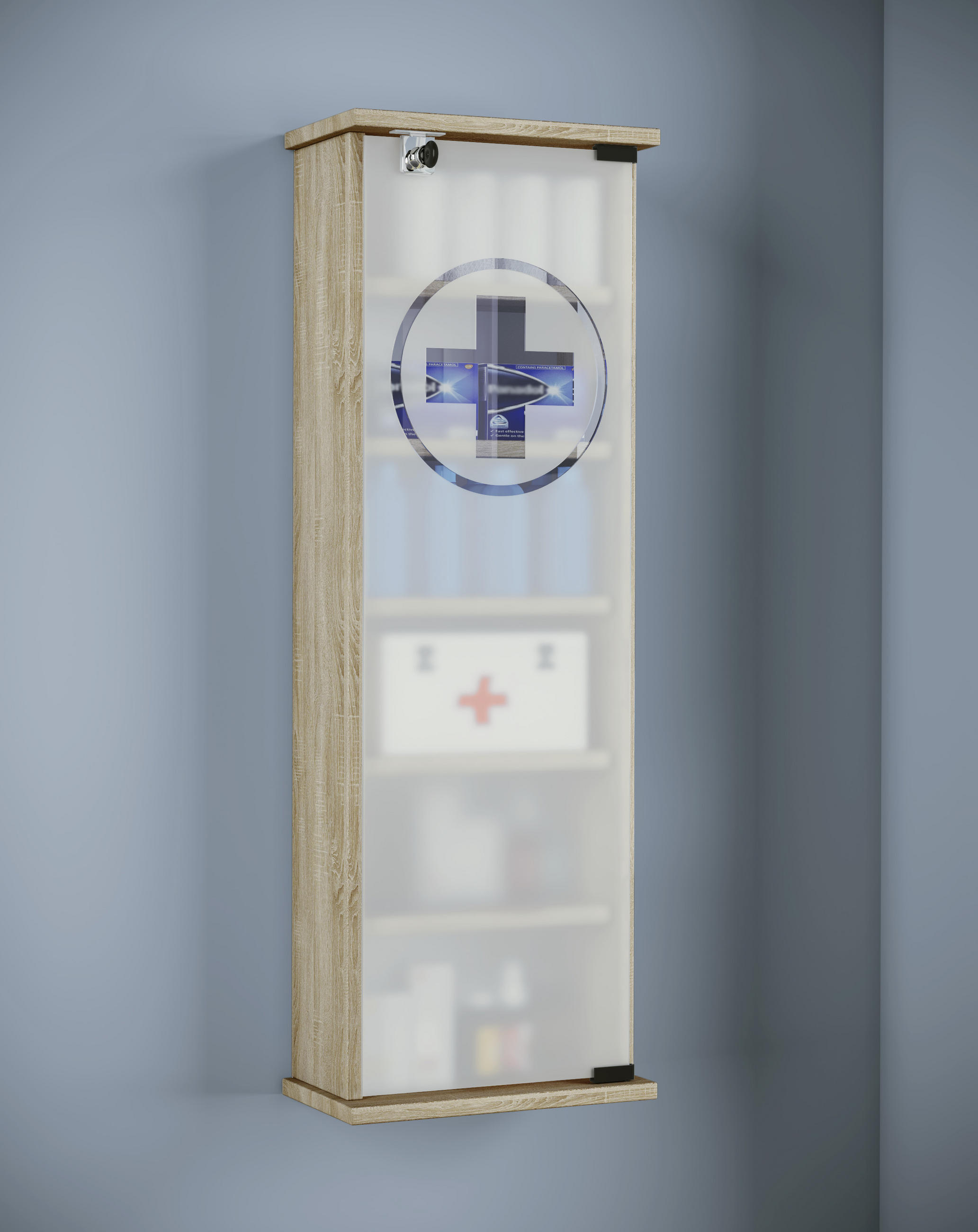 MEDIZINSCHRANK - Sonoma Eiche, Basics, Glas/Holzwerkstoff (31/92/18cm) - MID.YOU