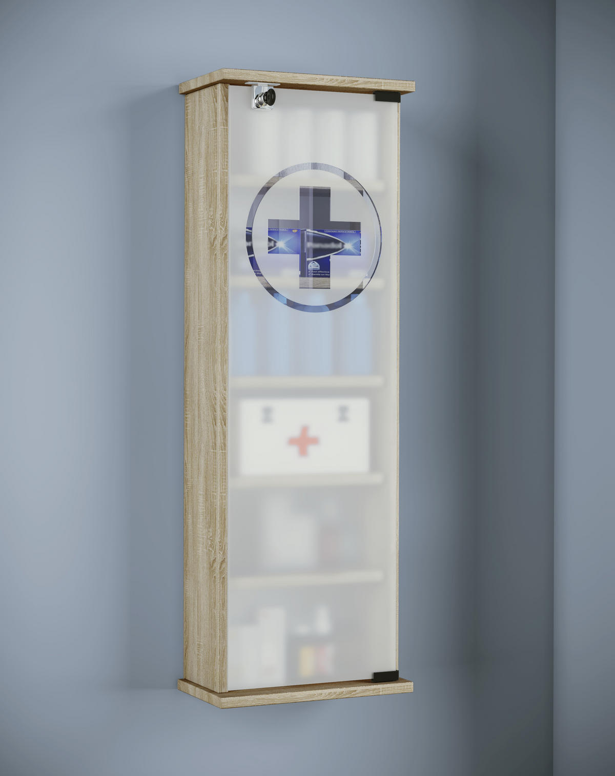 MEDIZINSCHRANK - Sonoma Eiche, Basics, Glas/Holzwerkstoff (31/92/18cm) - MID.YOU