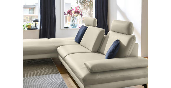 ECKSOFA in Echtleder Ecru 195/308 cm - Ecru/Schwarz, Design, Leder/Metall (195/308cm) - Dieter Knoll