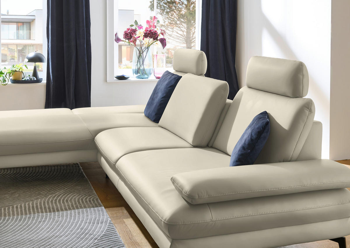 ECKSOFA in Echtleder Ecru  - Ecru/Schwarz, Design, Leder/Metall (195/308cm) - Dieter Knoll