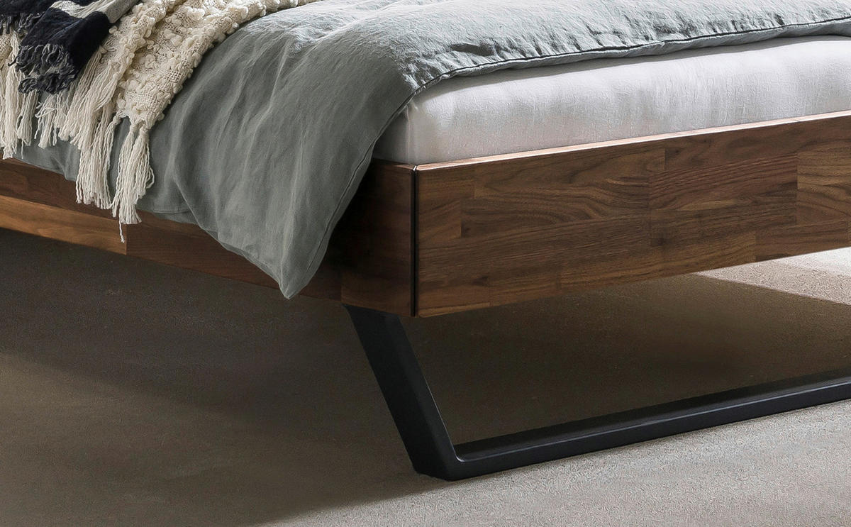 BETT 160/200 cm  in Anthrazit, Nussbaumfarben  - Anthrazit/Nussbaumfarben, Natur, Holz/Metall (160/200cm) - Hasena