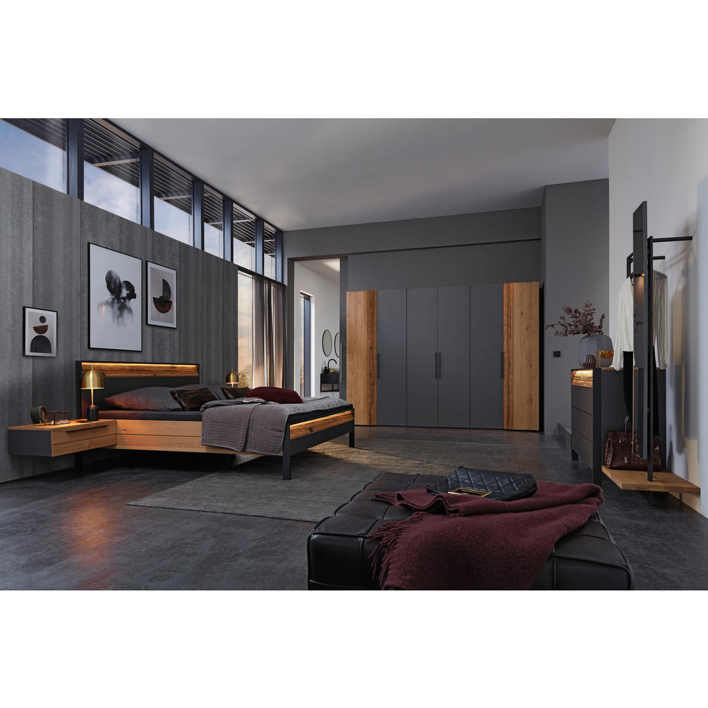 Thumbnail - Musterring Schlafzimmer Joline, Graphit, Eiche, Holz, Holzwerkstoff, Wildeiche, massiv, 6 Fächer, 180x200 cm, Goldenes M...