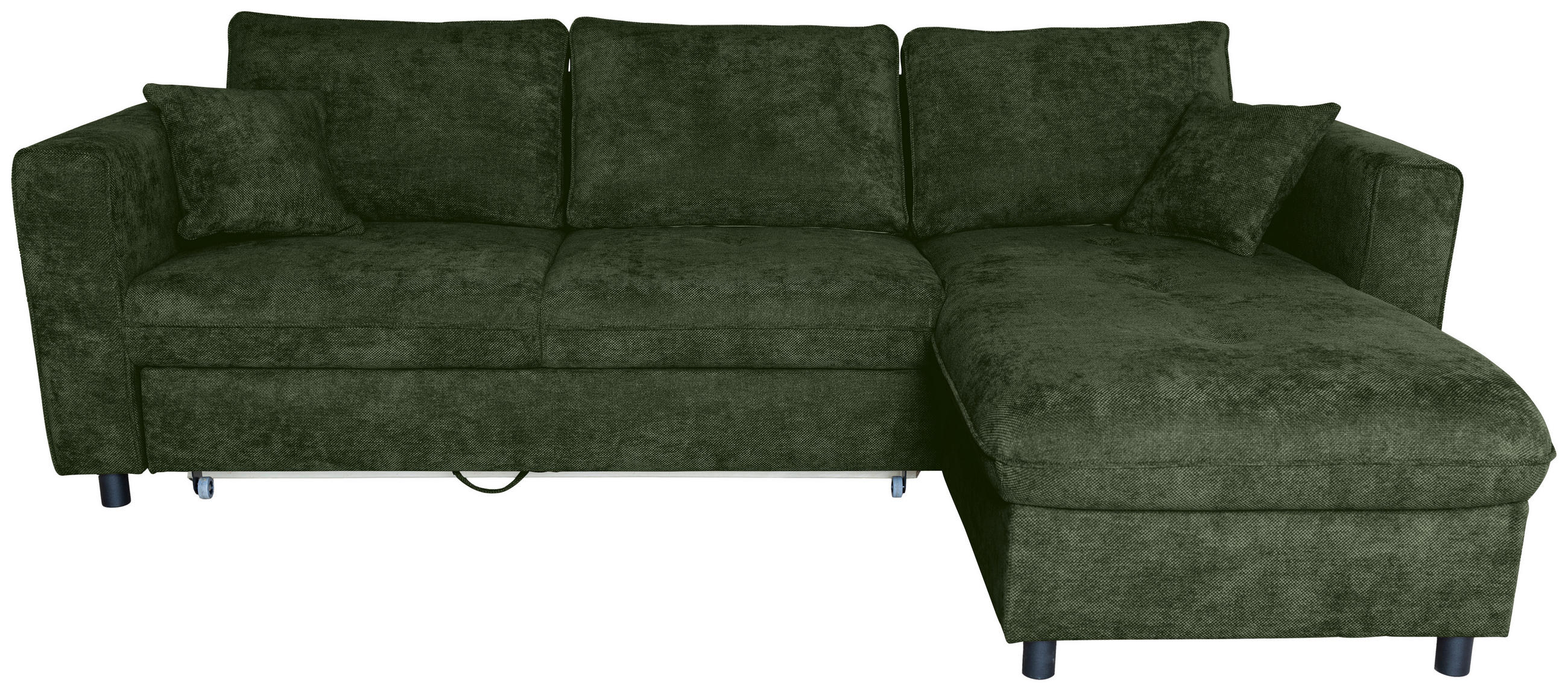 ECKSOFA Dunkelgrün Flachgewebe  - Dunkelgrün/Schwarz, KONVENTIONELL, Textil/Metall (252/162cm) - Carryhome