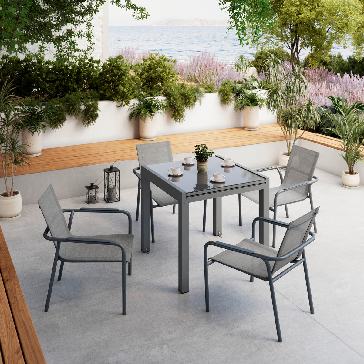 BALKONTISCH  - Beige, MODERN, Glas/Metall (160/80/75/80cm) - Ambia Garden