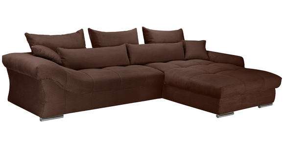 ECKSOFA Dunkelbraun Cord  - Chromfarben/Dunkelbraun, KONVENTIONELL, Textil/Metall (335/225cm) - Carryhome