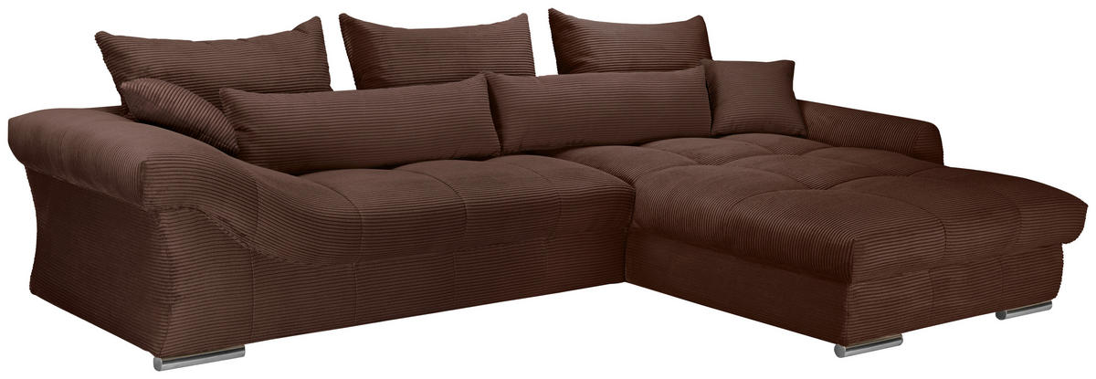 ECKSOFA Dunkelbraun Cord  - Chromfarben/Dunkelbraun, KONVENTIONELL, Textil/Metall (335/225cm) - Carryhome
