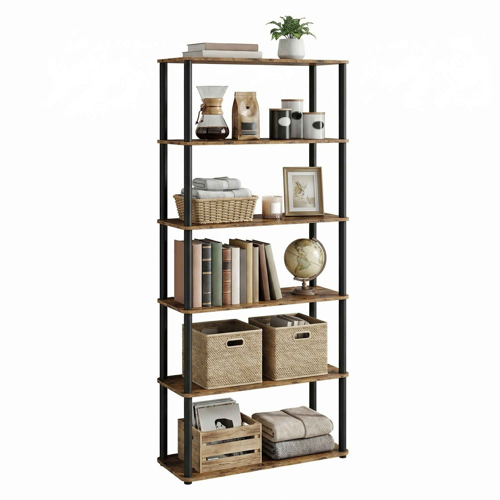 REGAL Schwarz, Dunkelbraun  - Dunkelbraun/Schwarz, Trend, Holzwerkstoff/Metall (60/173,4/23,8cm) - Boxxx