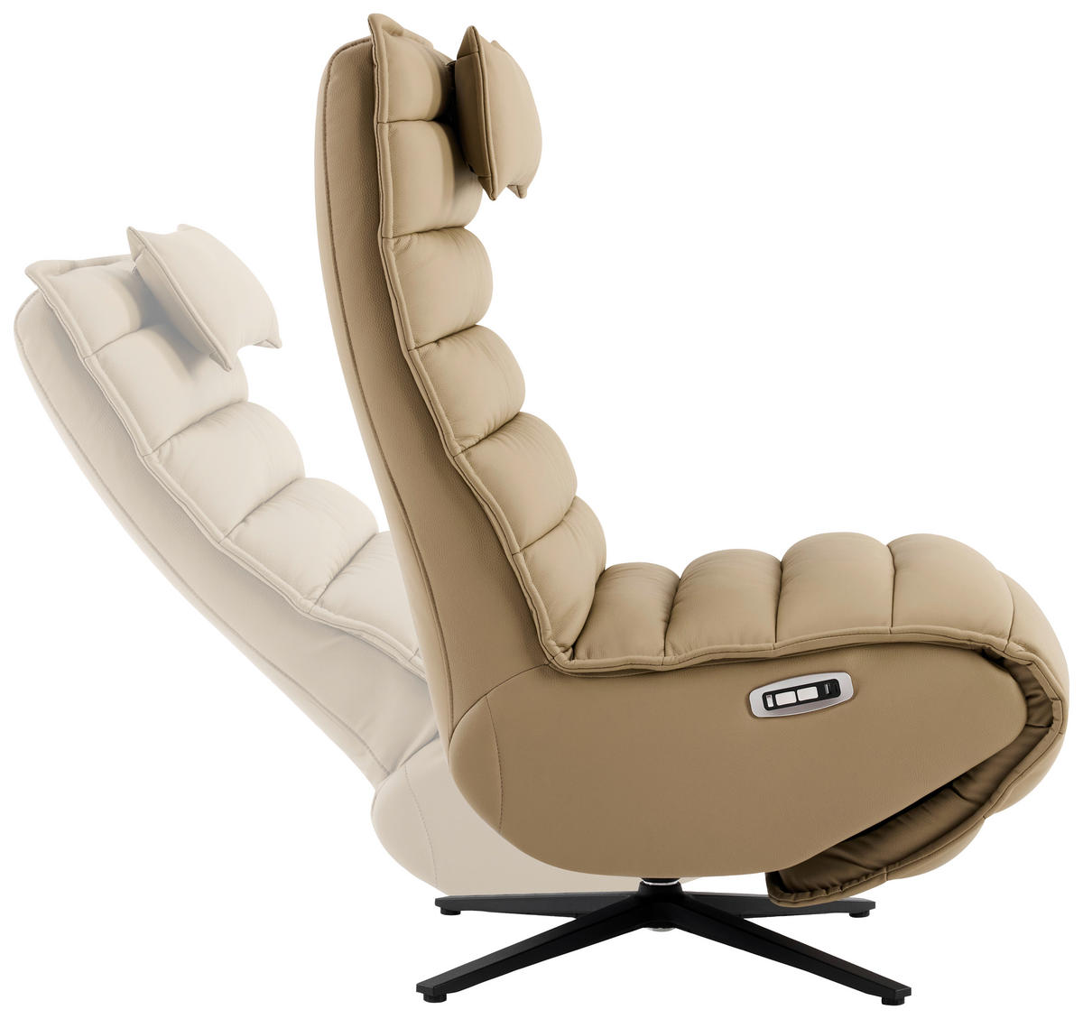 RELAXSESSEL Lederlook Echtleder Relaxfunktion, Fußteilverstellung, Nackenkissen    - Taupe/Schwarz, Design, Leder/Textil (68/108/84cm) - Stylife