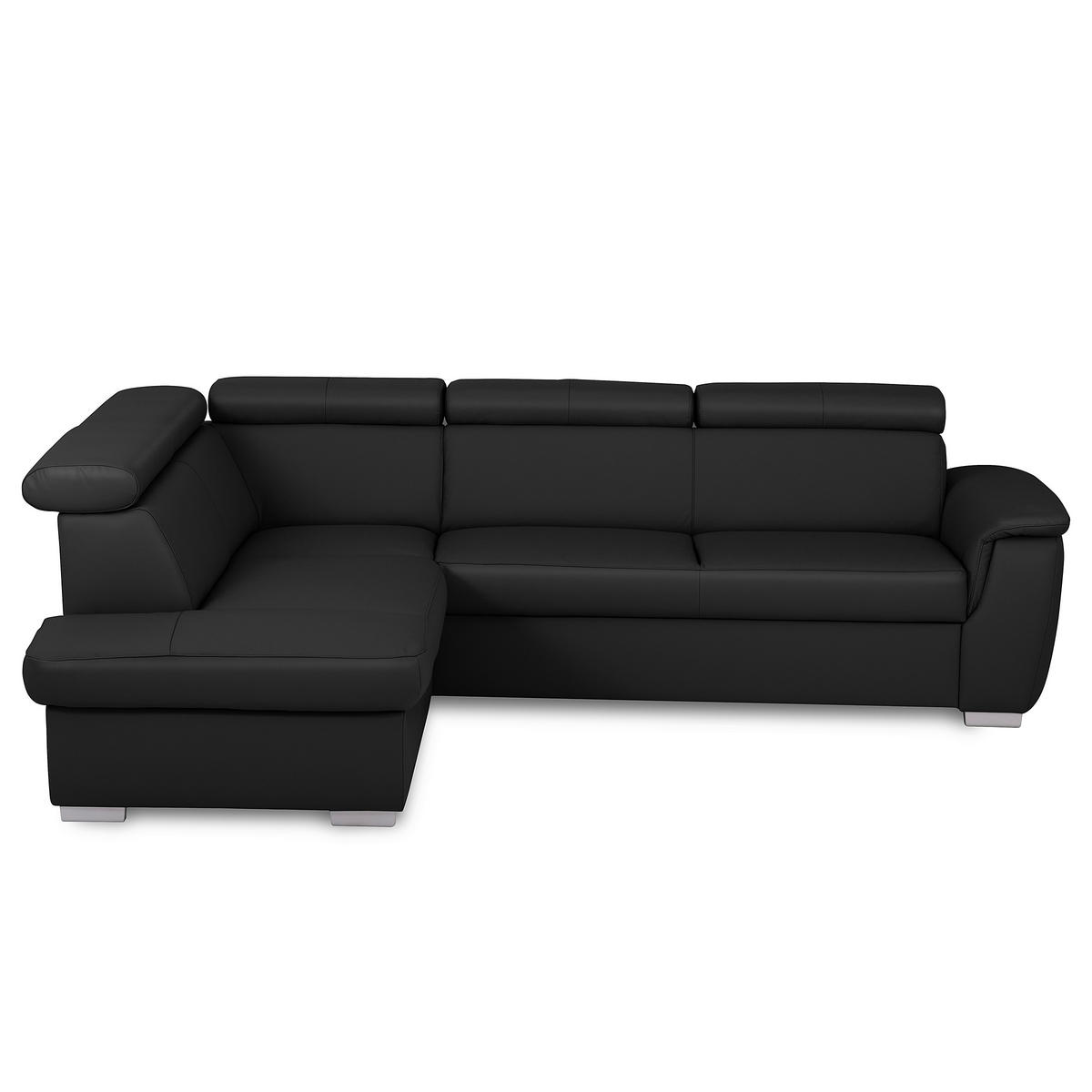 WOHNLANDSCHAFT  in Kombination Echtleder/Lederlook Schwarz  - Schwarz, Leder/Metall (211/262cm) - Celina Home