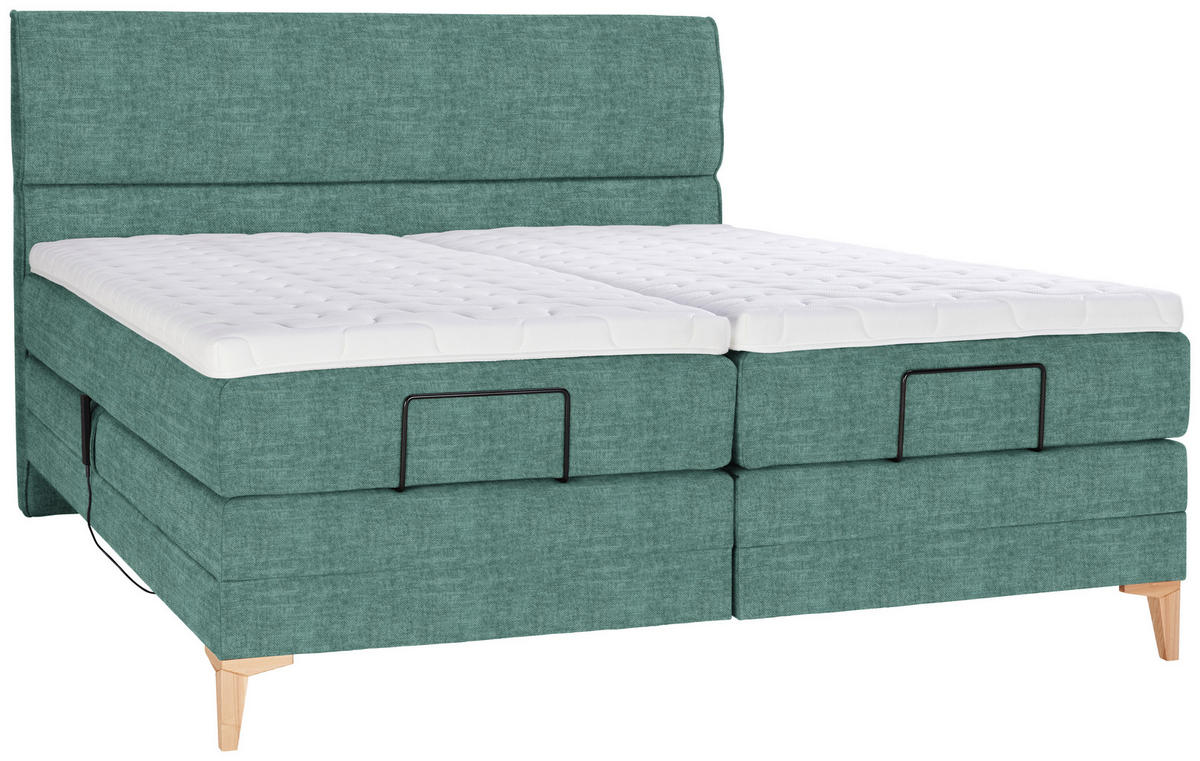 BOXSPRINGBETT 180/200 cm  in Petrol  - Eichefarben/Petrol, Konventionell, Holz/Textil (180/200cm) - Voleo