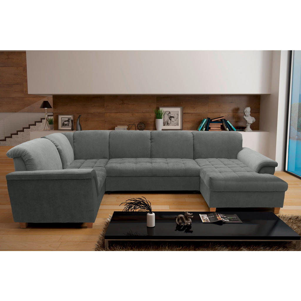 Thumbnail - Mid.you Wohnlandschaft, Dunkelgrau, Textil, Eiche, Uni, 5-Sitzer, U-Form, 352x214 cm, Made in EU, FSC Mix, Rücken echt, ...
