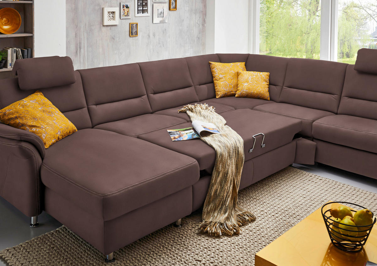 WOHNLANDSCHAFT in Mikrofaser Braun  - Alufarben/Braun, Konventionell, Textil/Metall (173/330/262cm) - Beldomo System