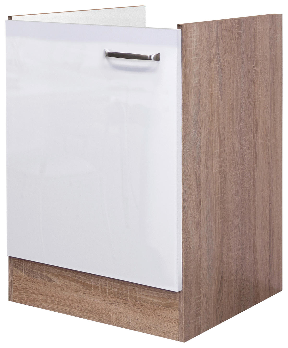 SPÜLENUNTERSCHRANK 50/82/57 cm  in Sonoma Eiche, Weiß Hochglanz  - Edelstahlfarben/Weiß Hochglanz, MODERN, Holzwerkstoff/Metall (50/82/57cm) - FlexWell