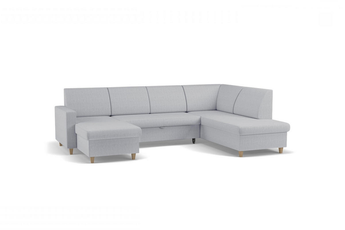 WOHNLANDSCHAFT Bouclé Hellgrau  - Buchefarben/Hellgrau, Design, Holz/Holzwerkstoff (310/160/145cm) - MID.YOU