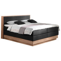 BOXSPRINGBETT 200/200 cm,  in Schwarz, Eichefarben, Matratze, gepolstertes Kopfteil, Bettkasten, Topper, H2 + H2 = mittel  - Eichefarben/Schwarz, MODERN, Holz/Kunststoff (200/200cm) - MID.YOU