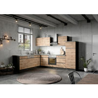 Eckküche Turin mit Geräten 240/300 cm  in Graphitfarben, Eiche Wotan  - Eiche Wotan/Graphitfarben, Design, Holzwerkstoff (240/300cm) - Held