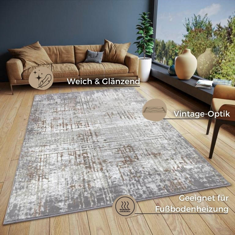 VINTAGE-TEPPICH 120/170 cm Shine Creme, Grau  - Creme/Grau, Design, Kunststoff (120/170cm)