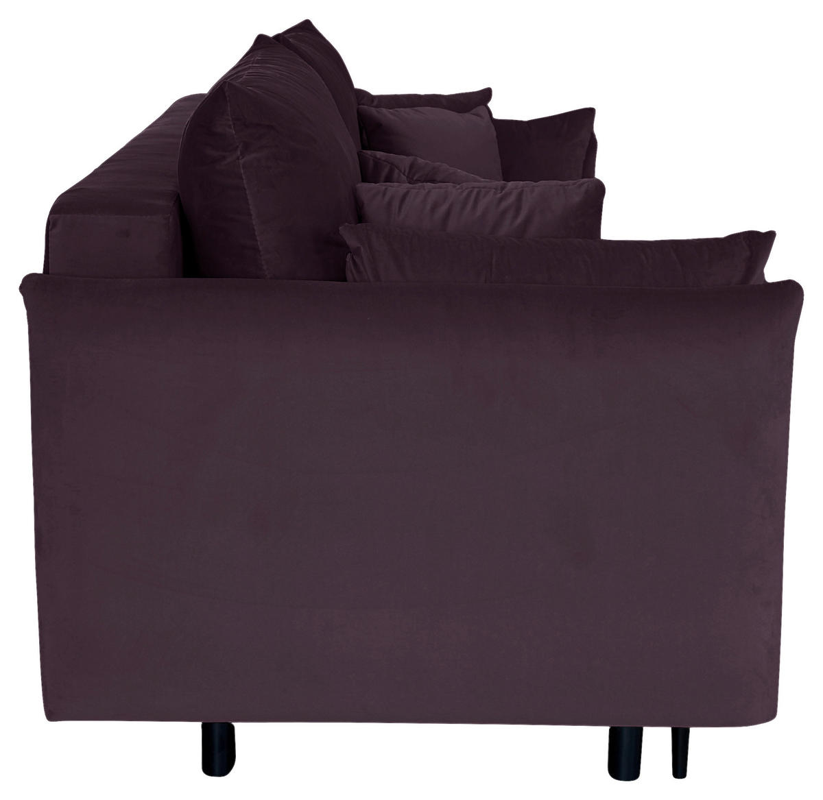 SCHLAFSOFA  mit Liegefunktion Velours Aubergine  - Aubergine/Schwarz, Design, Holz/Kunststoff (220/96/102cm) - MID.YOU