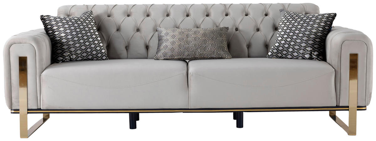 3-SITZER-SOFA Samt Greige  - Greige/Goldfarben, Design, Textil (236/93/83cm) - Livetastic