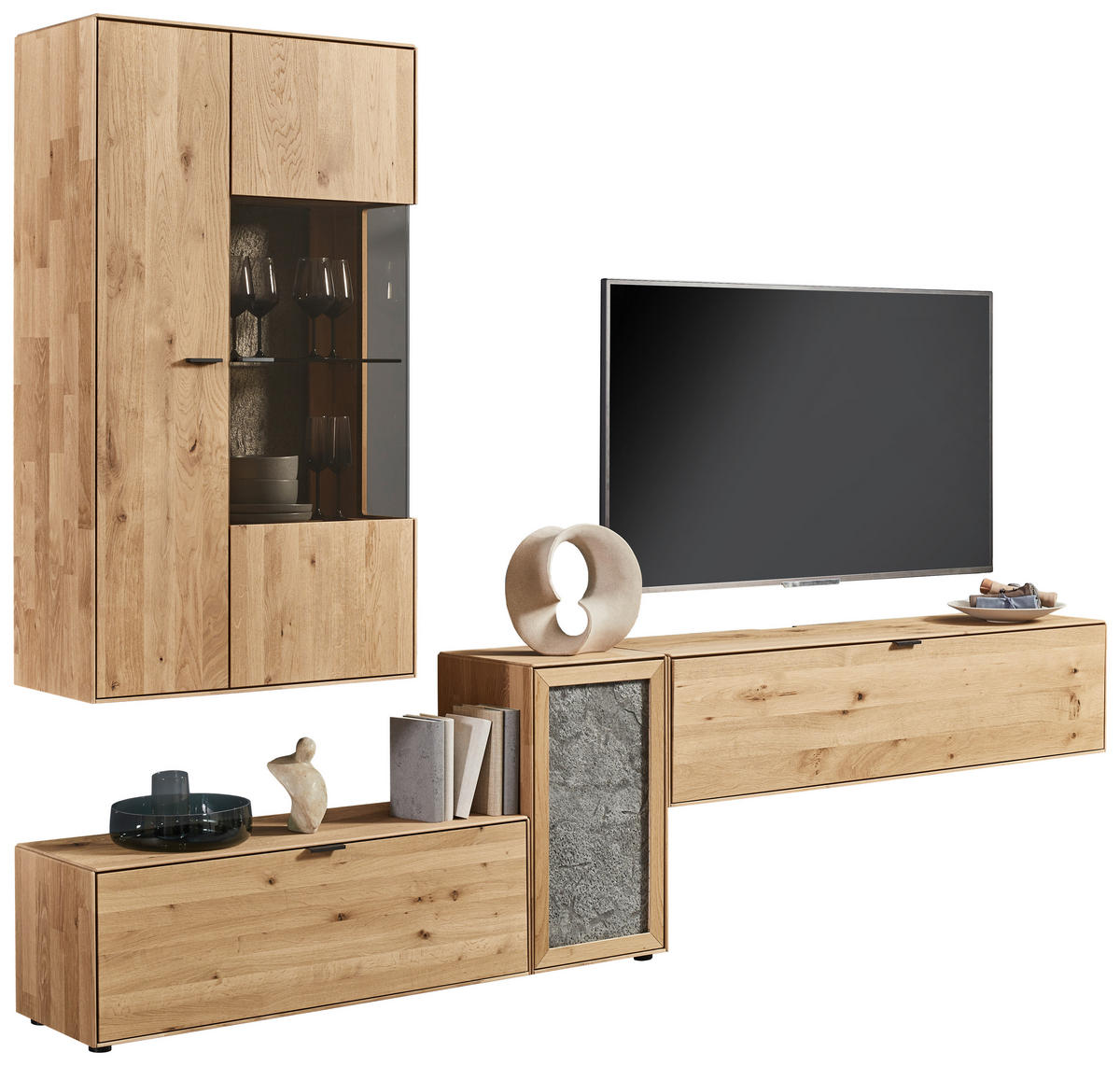 WOHNWAND  in Wildeiche  298,2/206,6/37,1 cm  - Wildeiche/Schwarz, Natur, Glas/Holz (298,2/206,6/37,1cm) - Valnatura