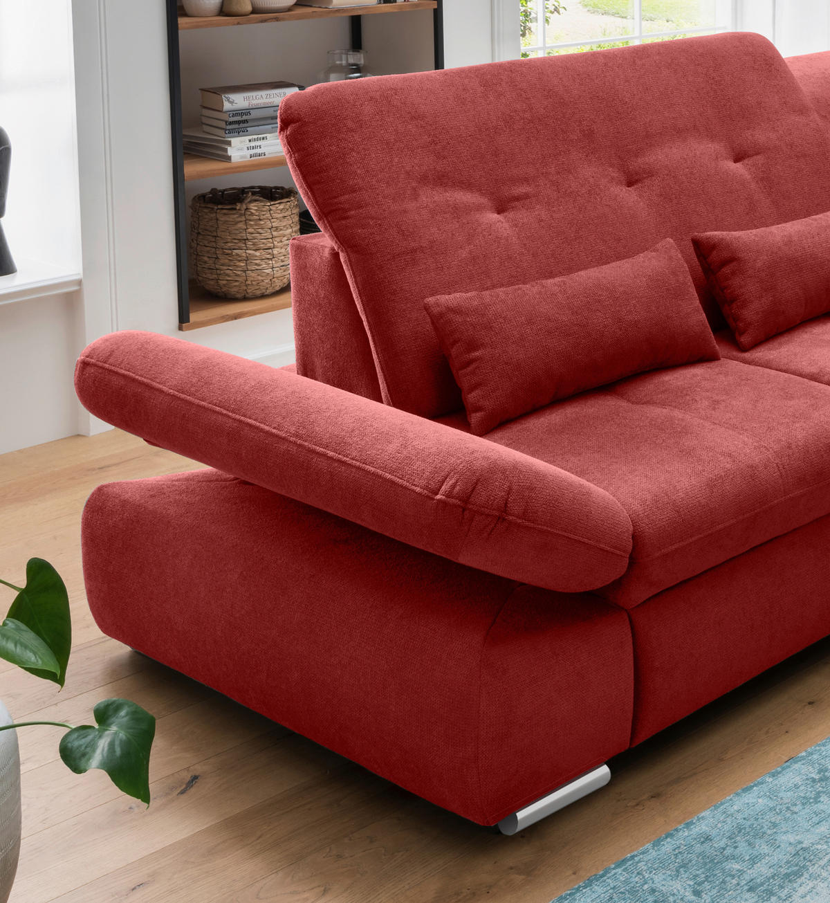 ECKSOFA in Chenille Rot  - Chromfarben/Rot, Modern, Textil/Metall (280/254cm) - Livetastic