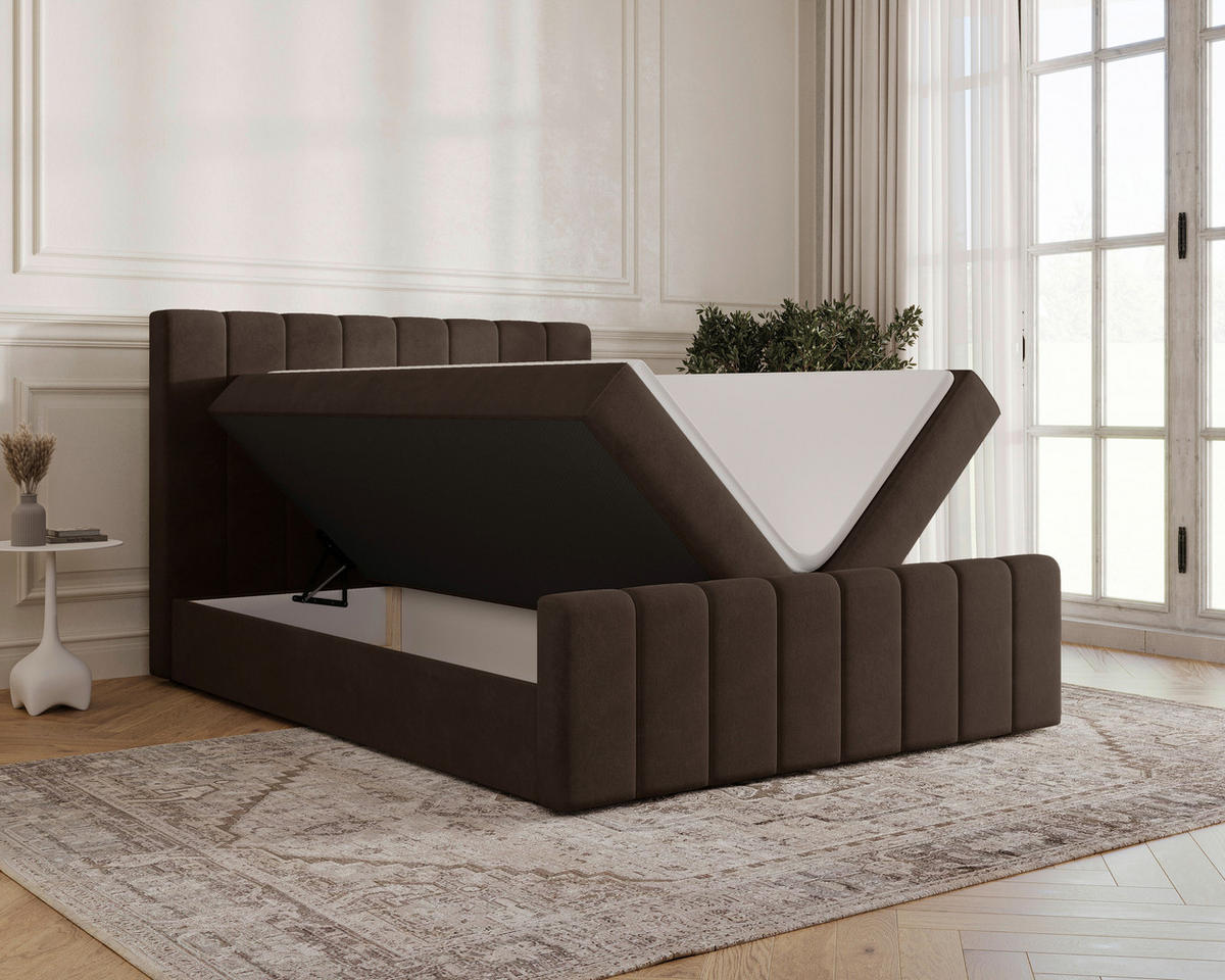 BOXBETT 160/200 cm,  in Dunkelbraun, Bettkasten, Topper, H2 + H3 = mittel + fest  - Dunkelbraun/Schwarz, MODERN, Holz/Kunststoff (160/200cm) - Livetastic