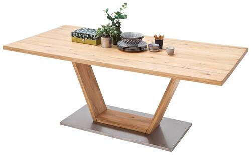 ESSTISCH Balkeneiche massiv rechteckig Eichefarben, Edelstahlfarben  - Edelstahlfarben/Eichefarben, Design, Holz/Holzwerkstoff (160/90/77cm) - Livetastic