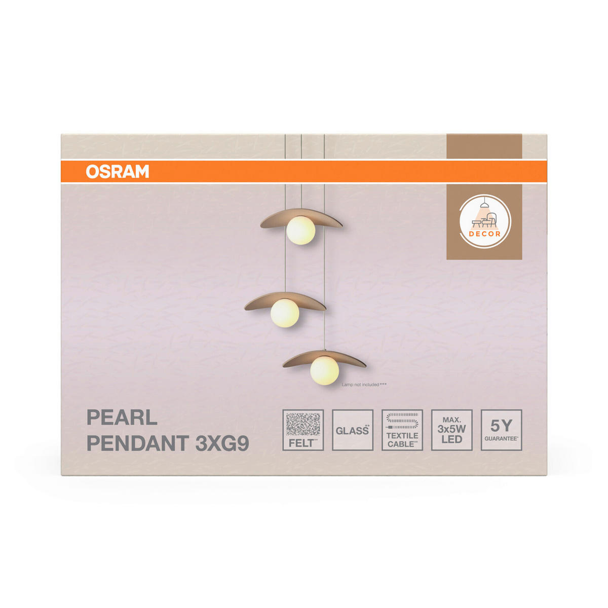 HÄNGELEUCHTE 34,5/33,7/150 cm  - Beige, Design, Glas/Textil (34,5/33,7/150cm) - Osram