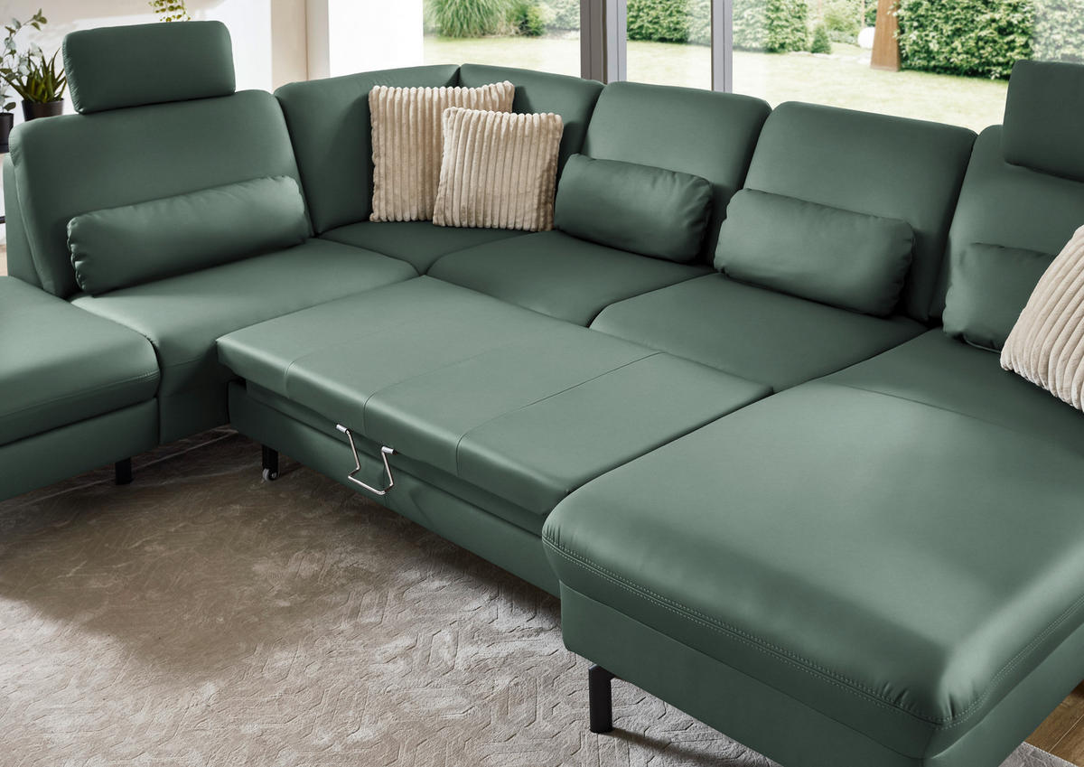 WOHNLANDSCHAFT Beldomo premium in Echtleder Opal  - Opal/Schwarz, KONVENTIONELL, Leder/Metall (224/306/168cm) - Beldomo Premium