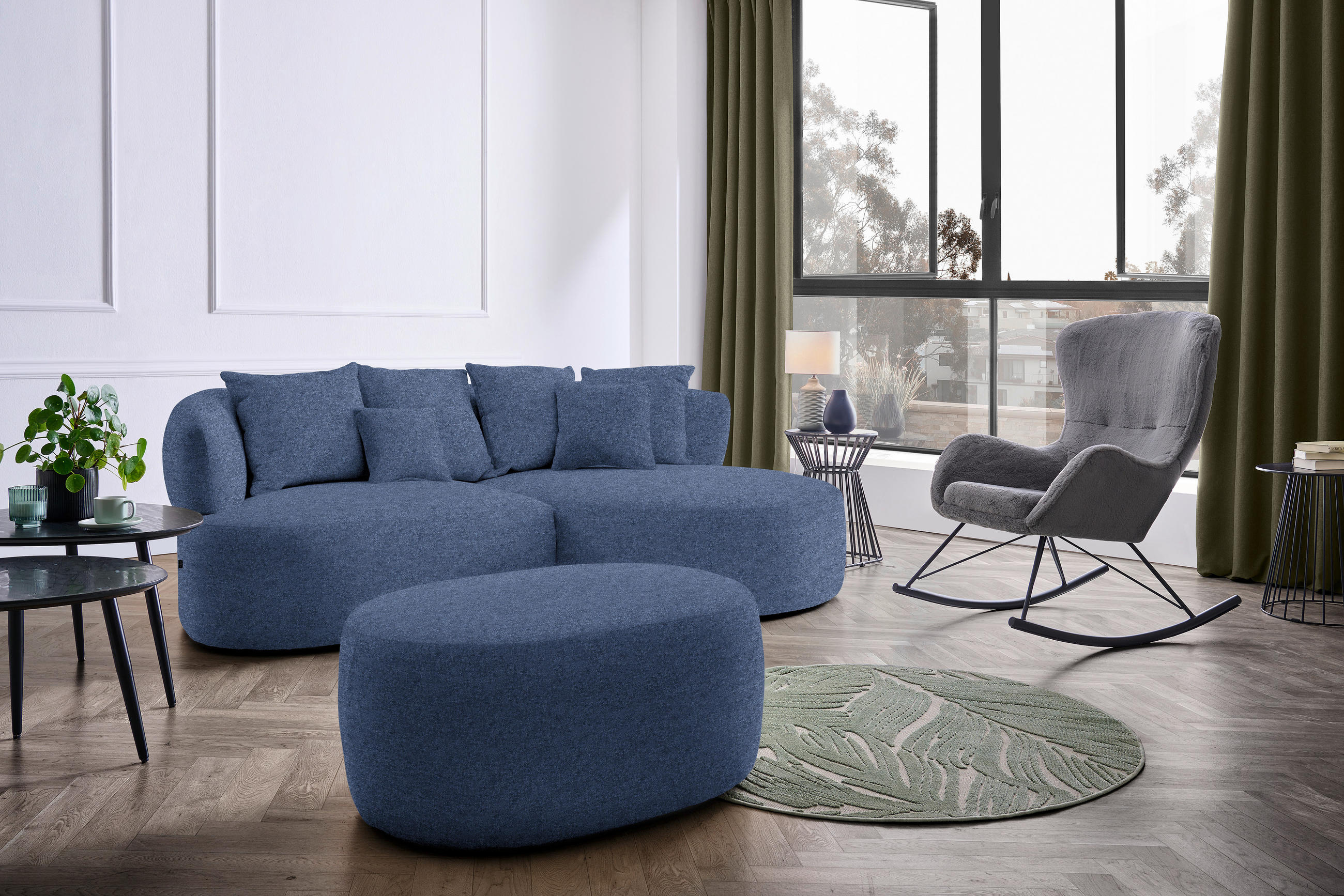 HOCKER in Textil Dunkelblau  - Schwarz/Dunkelblau, MODERN, Kunststoff/Textil (88/43/66cm) - Hom`in