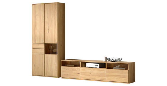 WOHNWAND  in Eichefarben  300/215/45 cm  - Eichefarben/Schwarz, KONVENTIONELL, Glas/Holzwerkstoff (300/215/45cm) - Venda