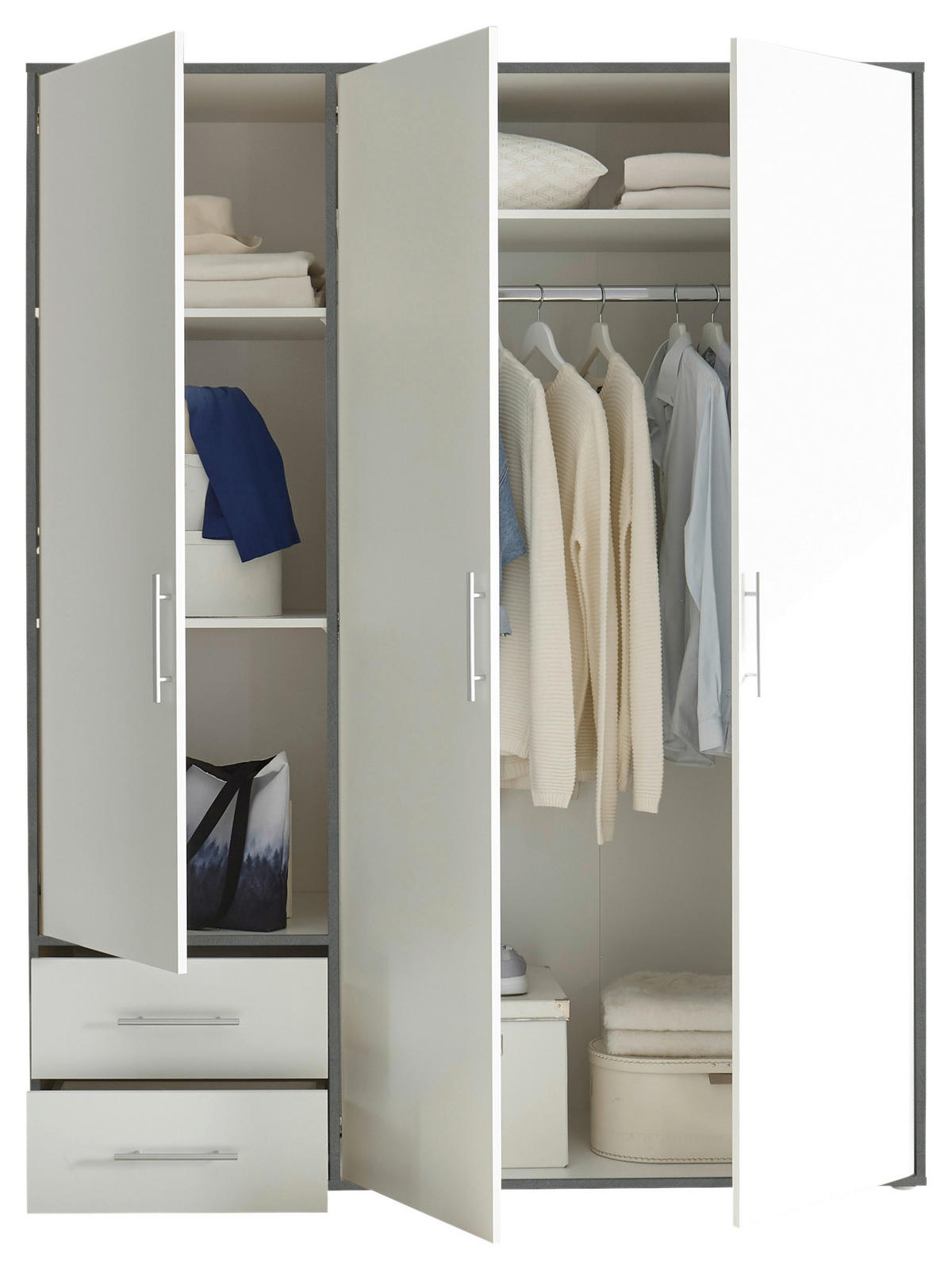 DREHTÜRENSCHRANK in Grau, Weiss  - Weiss/Alufarben, Konventionell, Holzwerkstoff/Kunststoff (155/195/60cm) - Carryhome