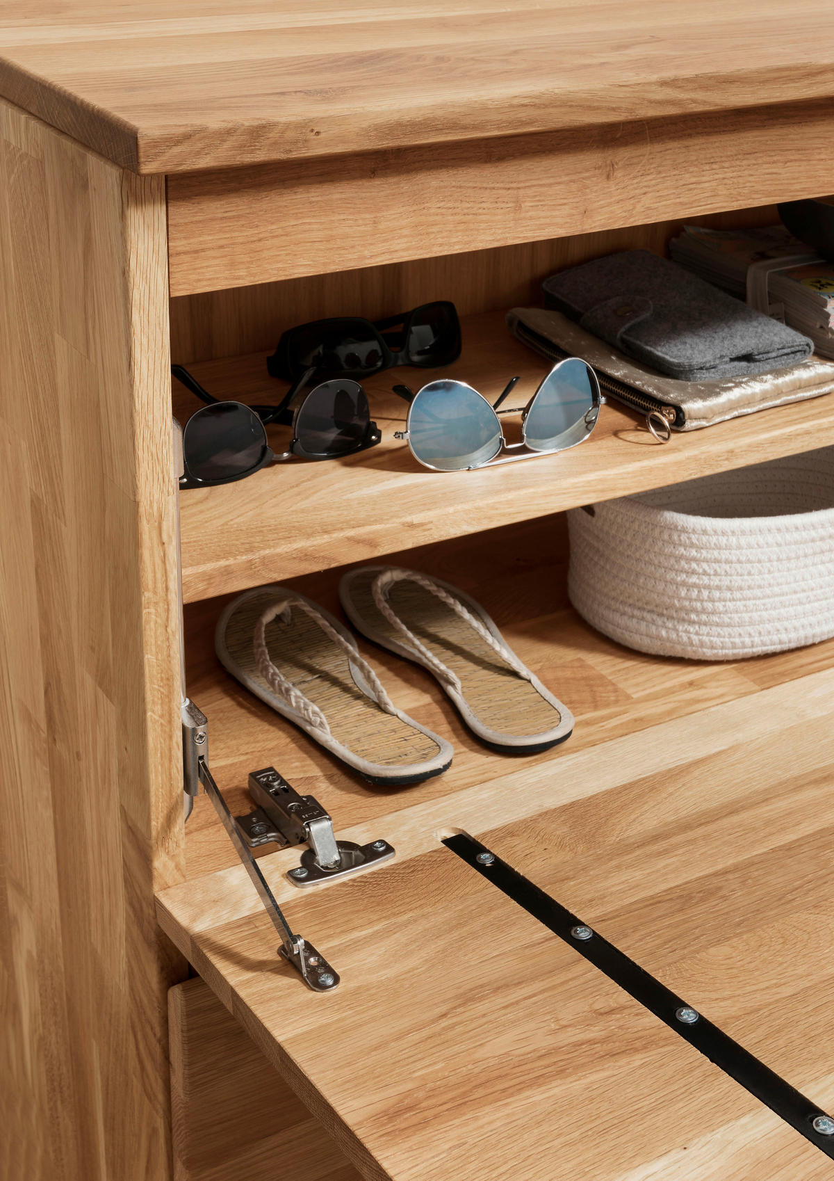 HÄNGESCHUHSCHRANK Asteiche vollmassiv Eichefarben  - Eichefarben, Natur, Holz (160/84/35cm) - Linea Natura