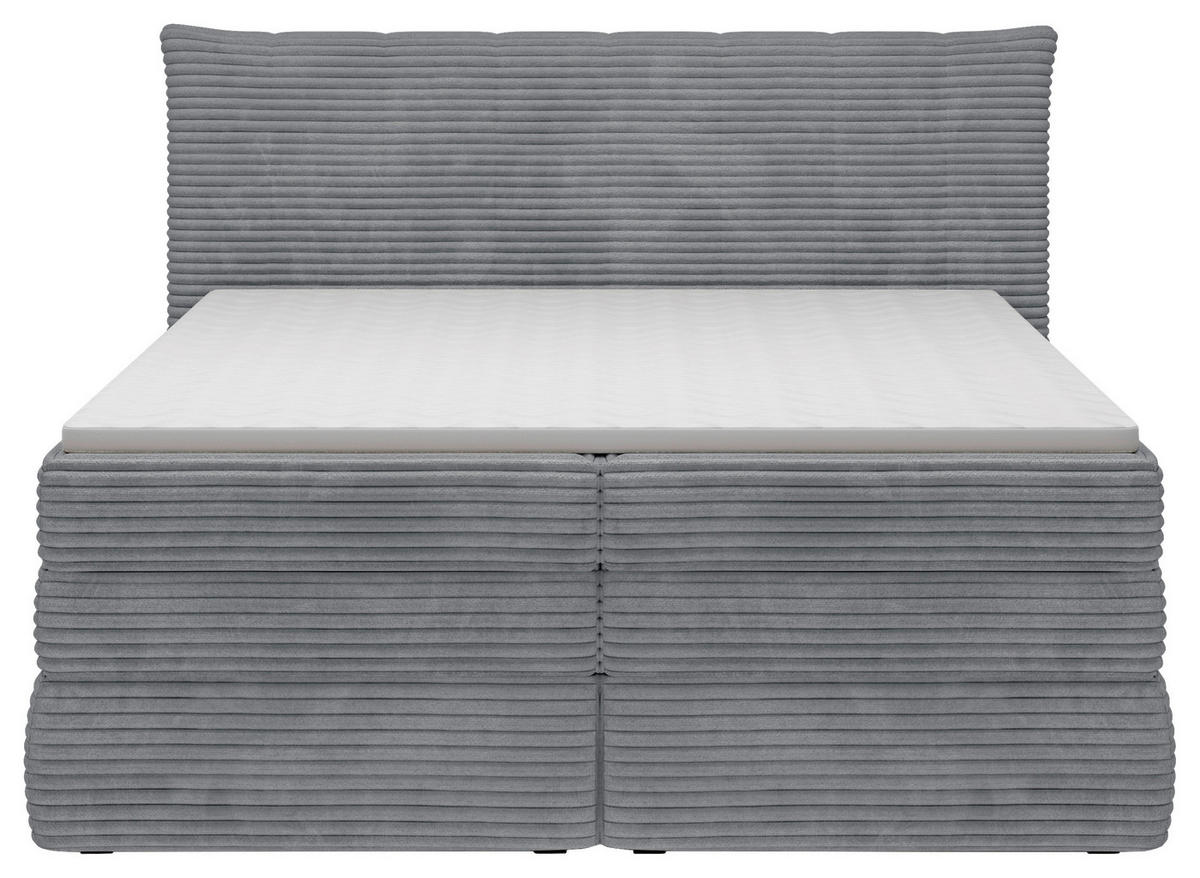 BOXSPRINGBETT 180/200 cm,  in Dunkelgrau, gepolstertes Kopfteil, Bettkasten, Topper, Matratzen, H2 + H2 = mittel  - Dunkelgrau/Schwarz, Design, Kunststoff/Textil (180/200cm) - Chameo
