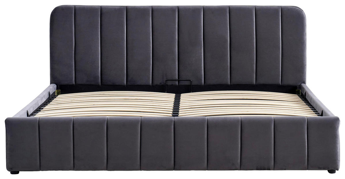 POLSTERBETT 140/200 cm, inkl. gepolstertes Kopfteil, Lattenrost, Bettkasten,  in Grau  - Schwarz/Naturfarben, Design, Holz/Kunststoff (140/200cm) - Boxxx