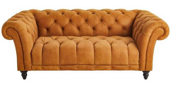 CHESTERFIELD-SOFA Currygelb Echtleder  - Currygelb/Dunkelbraun, LIFESTYLE, Leder/Holz (200/74/101cm) - Landscape