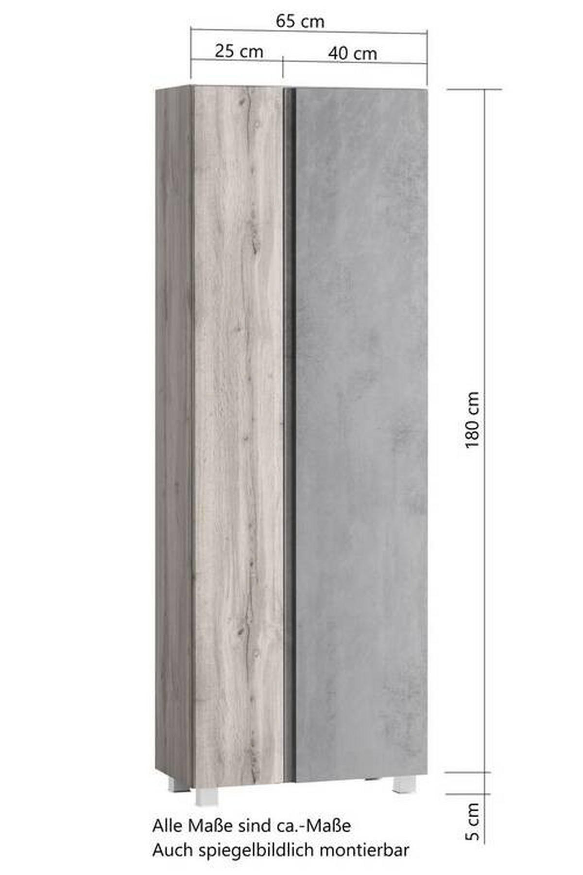VYSOKÁ SKŘÍŇ, 65/180/35 cm - šedá/dub wotan, Moderní, kompozitní dřevo (65/180/35cm) - Held