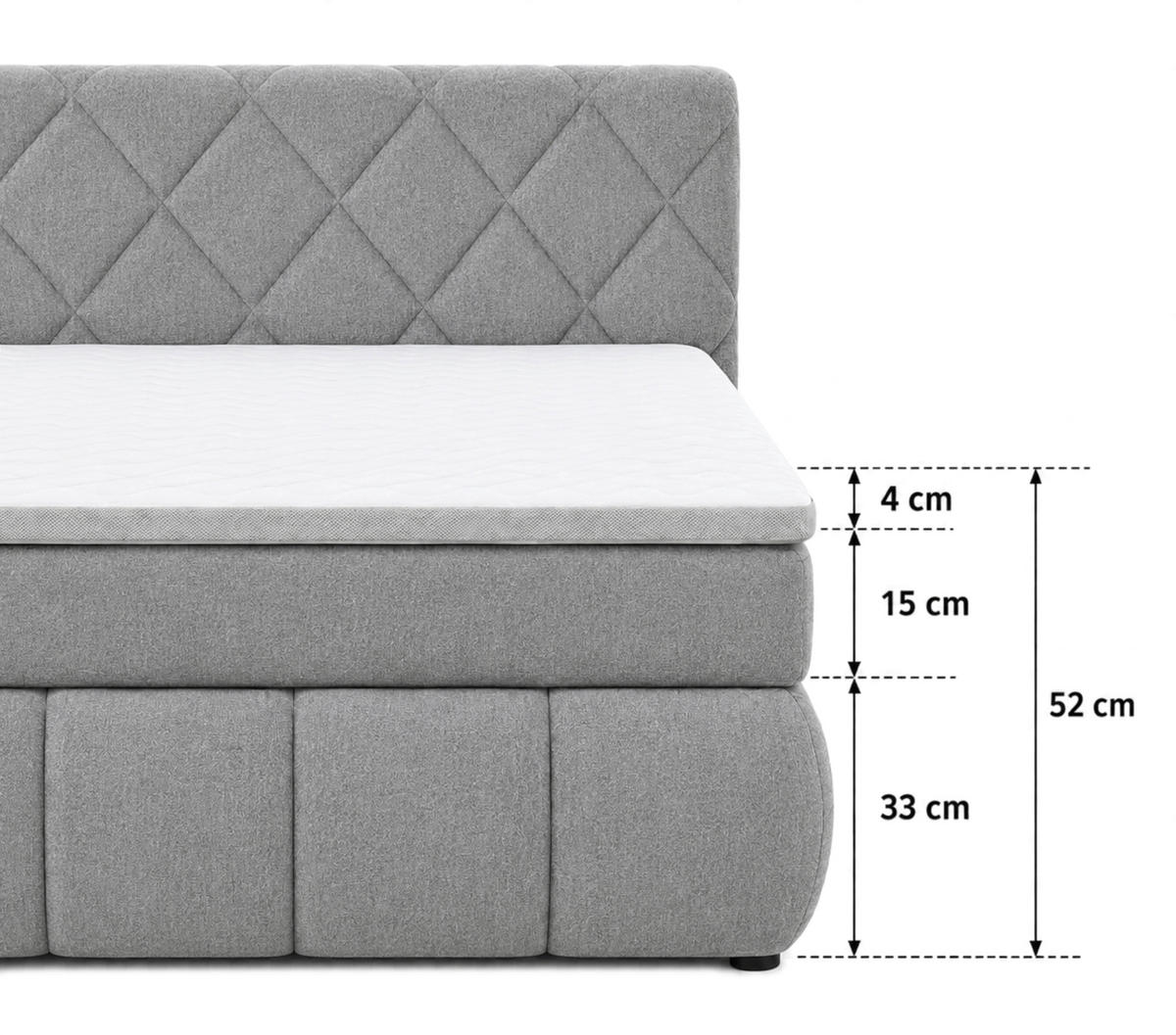 BOXBETT 180/200 cm,  in Silberfarben, gepolstertes Kopfteil, Bettkasten, Topper, Matratzen, H3 + H3 = fest  - Silberfarben/Schwarz, Design, Kunststoff/Textil (180/200cm) - Chameo