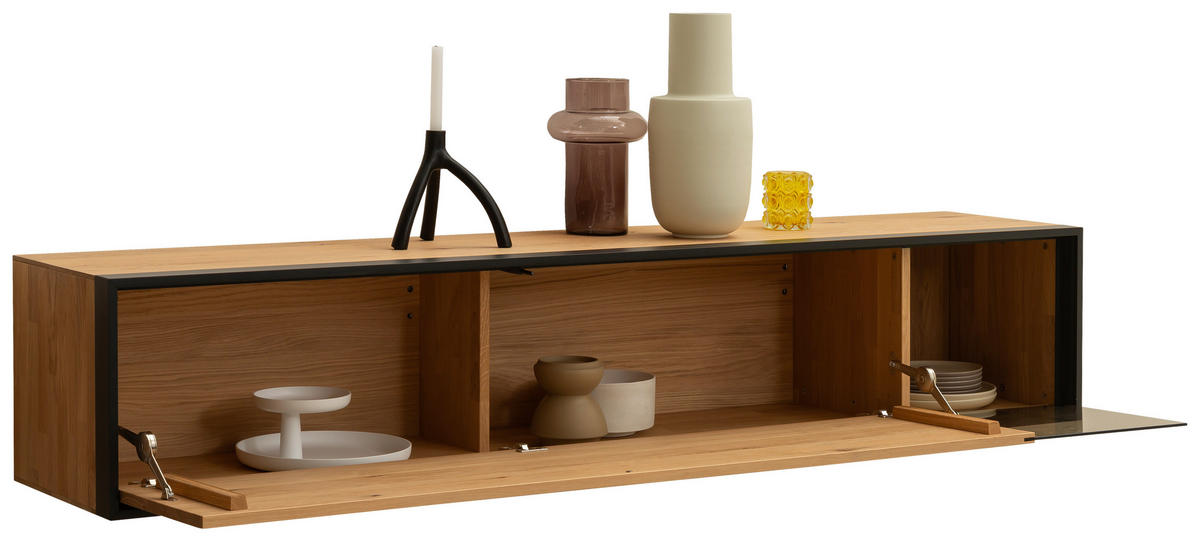 HÄNGELOWBOARD Anthrazit, Eichefarben  202/39/42 cm  - Eichefarben/Anthrazit, Design, Glas/Holz (202/39/42cm) - Schöner Wohnen