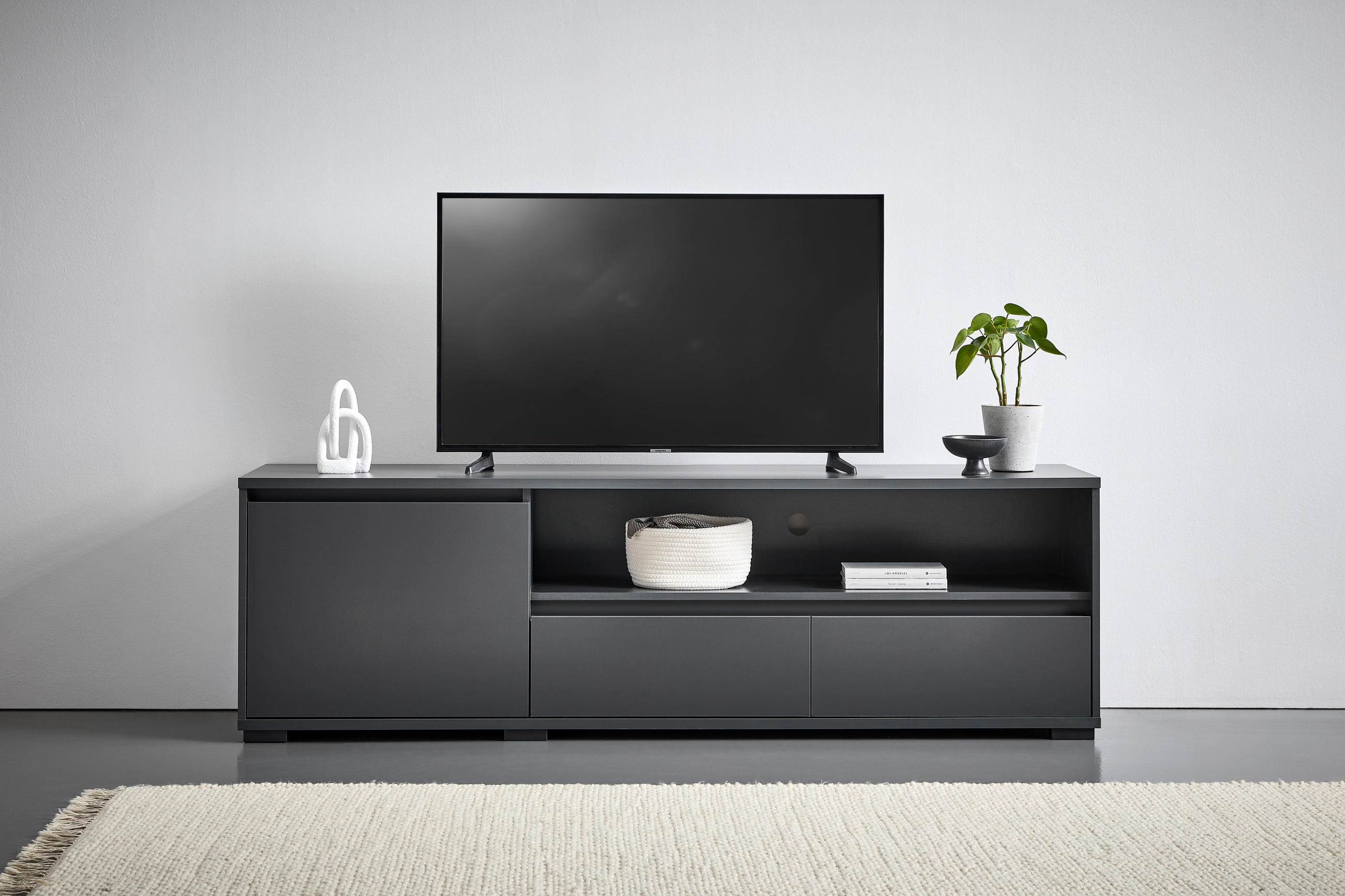 Thumbnail - Carryhome Lowboard, Anthrazit, Holzwerkstoff, 1 Fächer, 2 Schublade(n) Schubladen, 180x55x48 cm, Beimöbel erhältlich, st...