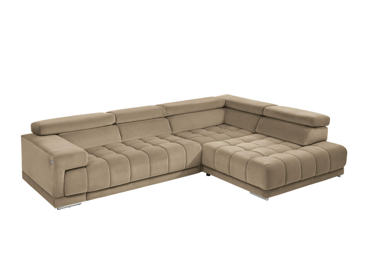 ECKSOFA Mikrofaser Beigebraun  - Chromfarben/Beigebraun, Design, Textil/Metall (326/222cm) - Beldomo Speed