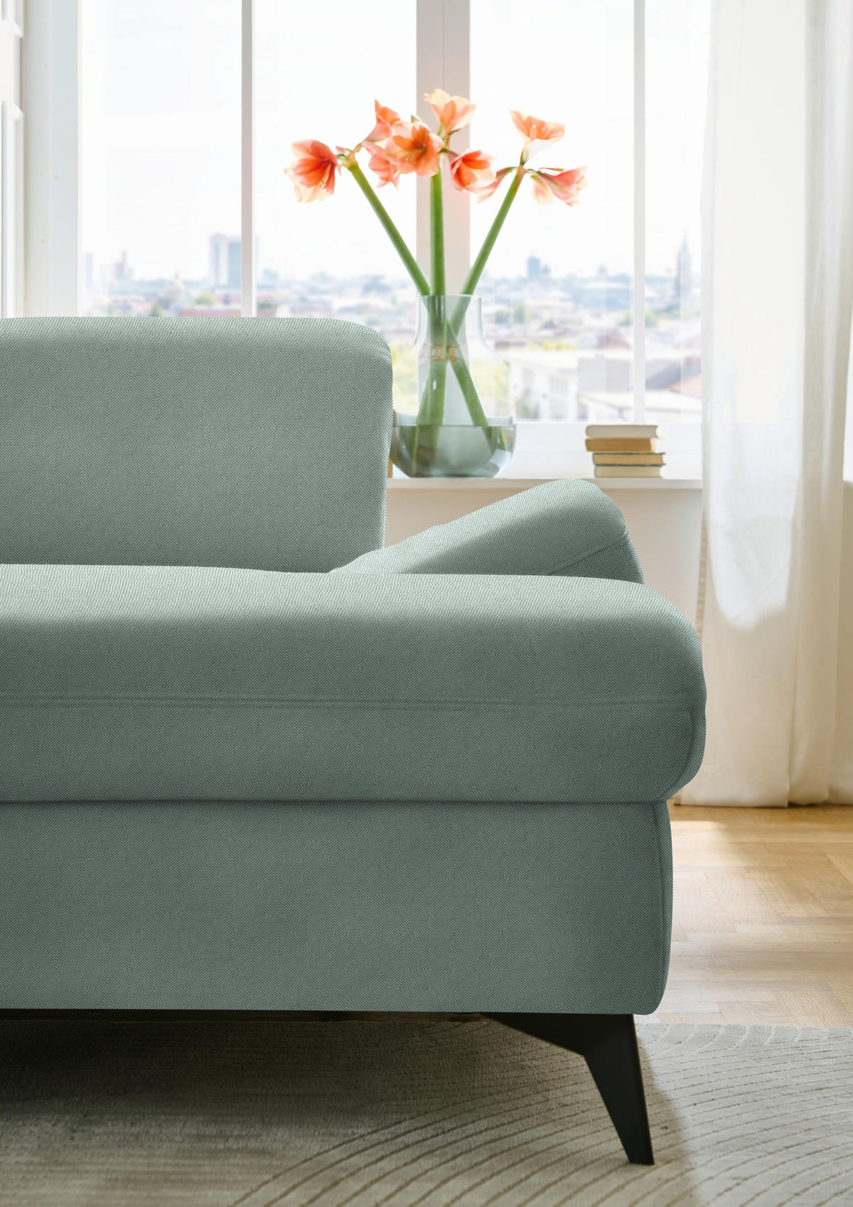 WOHNLANDSCHAFT  in Chenille Mintgrün  - Schwarz/Mintgrün, Design, Textil/Metall (255/364/198cm) - Beldomo Style