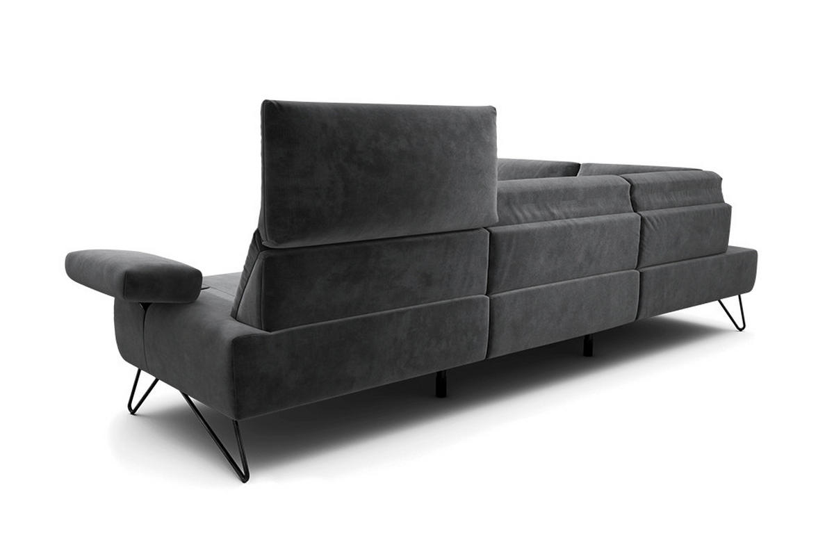ECKSOFA Cosy Anthrazit Samt  - Anthrazit/Schwarz, Design, Textil/Metall (213/288-303cm) - SENSOO