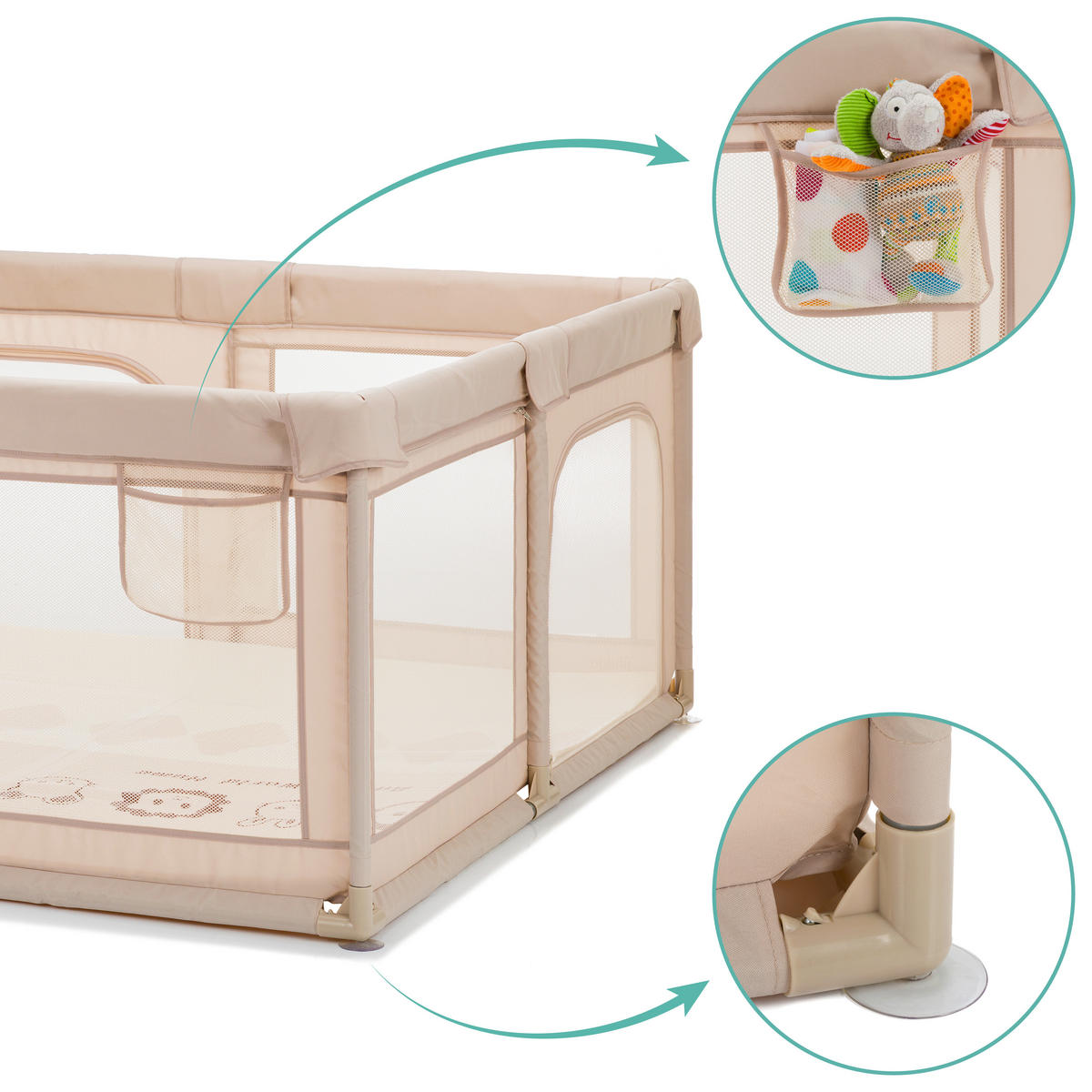 LAUFGITTER Malta 156/156/68 cm  - Beige, Basics, Textil/Metall (156/156/68cm) - Fillikid