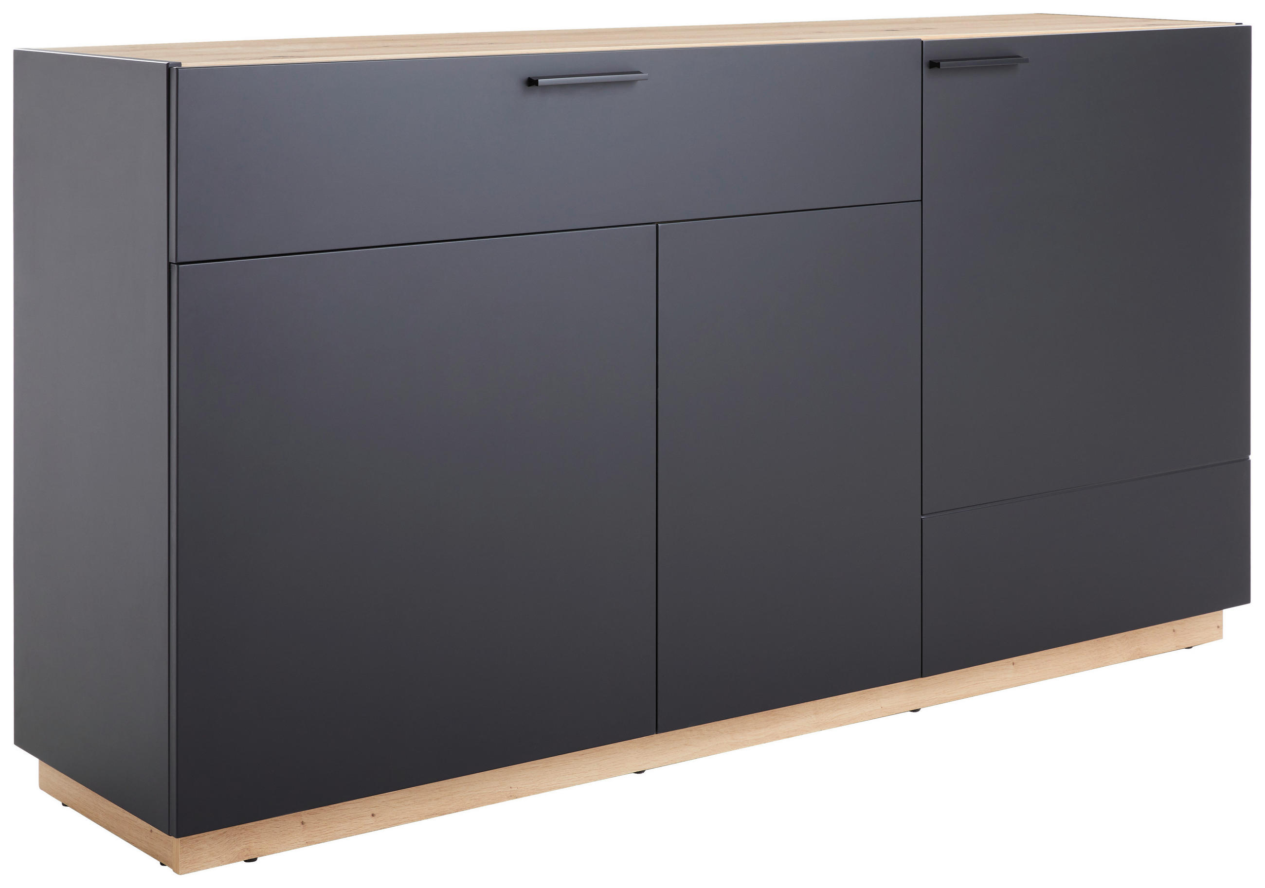 SIDEBOARD Schwarz, Eichefarben Rückwand, Einlegeböden - Eichefarben/Schwarz, MODERN, Holzwerkstoff/Kunststoff (160,80/84/41,5cm) - Xora