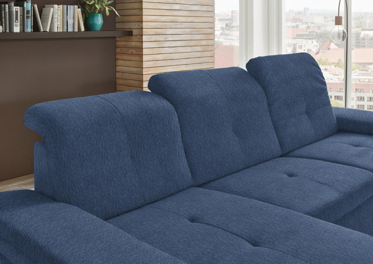 ECKSOFA in Flachgewebe Dunkelblau  174/297 cm  - Schwarz/Dunkelblau, Design, Textil/Metall (174/297cm) - Beldomo Style