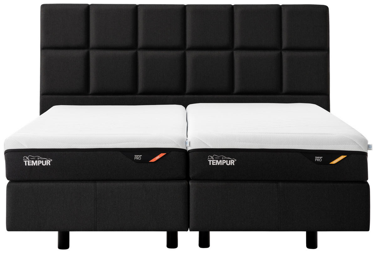 BOXSPRINGBETT 180/200 cm,  in Anthrazit, Matratzen, funktional, unterschiedliche Matratzenhärtegrade je Bettseite  - Anthrazit, KONVENTIONELL, Textil (180/200cm) - Tempur